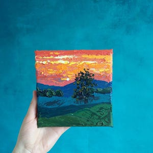 Mountain Oil Painting Original Blue Ridge Mountains North Carolina Small Canvas Art Natural Landscape County Decor Sunset Impasto Painting