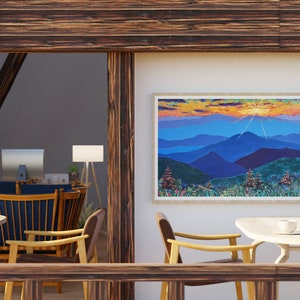 Blue Ridge Mountains Wall Art Sunset North Carolina Painting on Canvas Original Acrylic Large Canvas Wall Art 24 x 32 Panoramic Landscape image 8