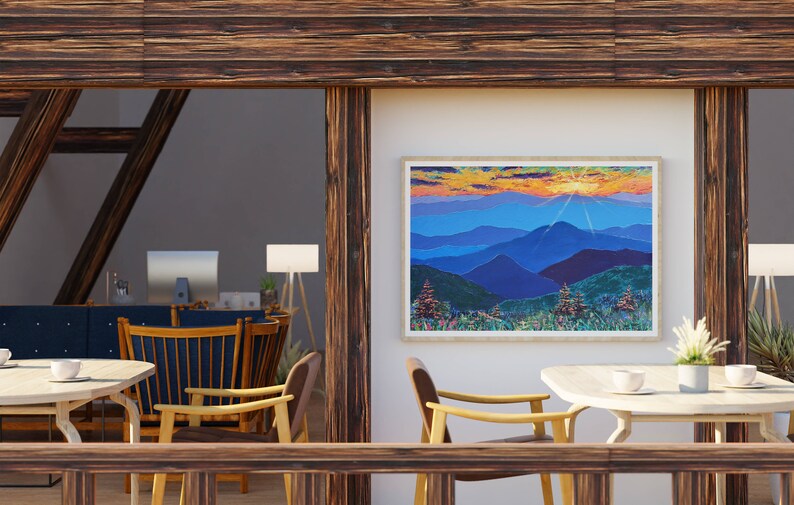 Blue Ridge Mountains Wall Art Sunset North Carolina Painting on Canvas Original Acrylic Large Canvas Wall Art 24 x 32 Panoramic Landscape image 8