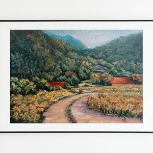 Blue Ridge Mountains Oil Original Painting Panoramic Wall Art National Park North Carolina Mountain Landscape Earthly Tone Art Hiking Gift