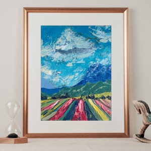 Mountain Wall Art Landscape Original Painting Tulips Painting Miniature Painting 7 x 5 Patagonia Art Cloud Painting image 4