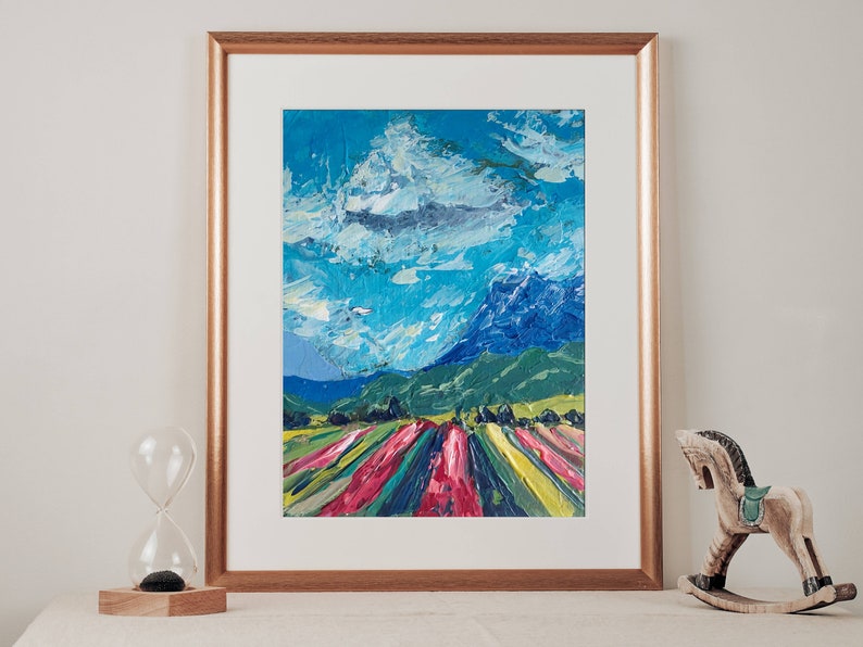 Mountain Wall Art Landscape Original Painting Tulips Painting Miniature Painting 7 x 5 Patagonia Art Cloud Painting image 4