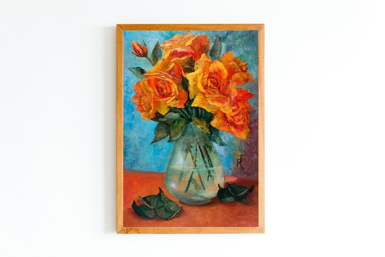 Rose Oil Painting Original Floral Still Life Painting 12 x 8 Bouquet Painting French Country Wall Art image 2