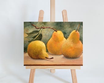 Kitchen Still Life Oil Painting Pear Original Art Fruit Tree Small Realistic Wall Art Parent Anniversary Home Decor Gift Impressionist Art