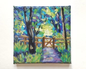 Tree Painting on Canvas 6 x 6 Small Oil Painting Original Forest Painting Modern Home Decor Landscape Green Wall Art Christmas Gift