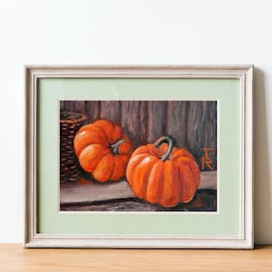 Realistic Oil Painting Still Life with Pumpkin Original Farmhouse Hand Painted Decor Housewarming Gift Thanksgiving Day Table Centerpiece