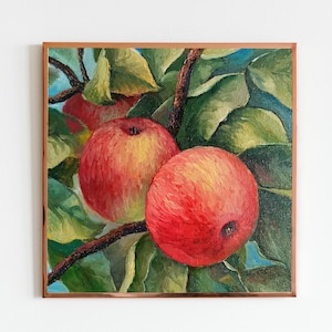 Still life with fruit Oil Painting Original Red Apple Art Kitchen Home Decor Contemporary Art Food Still Life Living Room Mid Century Gift