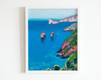 Coastal Wall Art Original Painting Italy Painting Impressionist Art Framed Wall Art Landscape Painting Housewarming Gift Modern Home Decor