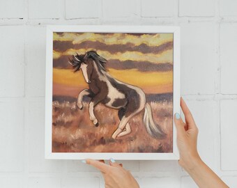 Horse Painting Original Oil Painting Animal Wall Art 12 x 12 Modern Home Decor Housewarming Gift Bedroom Wall Decor Cowboy Art