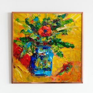 Abstract Floral Painting Original Poppy Painting Canvas Wall Art Modern Home Decor Housewarming Gift Garden Flowers Impressionist Art