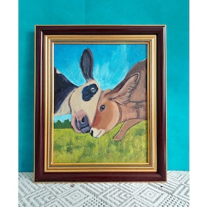 Cow Painting Framed Farmhouse Wall Art Animal Portrait Original Art 10 x 8 Farmhouse Cute Painting Texas Wall Art