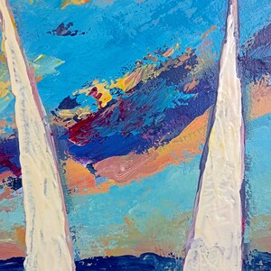 Sunset Painting Framed Original Acrylic Painting Sailboat Ocean Art Japan Wall Art Sailor Gift Coastal Living Room Decor Housewarming Gift imagen 7