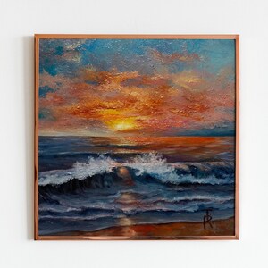 Sunset Painting Classic Original Oil Painting Ocean Art Portland Oregon 10 x 10 Pacific Northwest Beach House Decor Housewarming Gift
