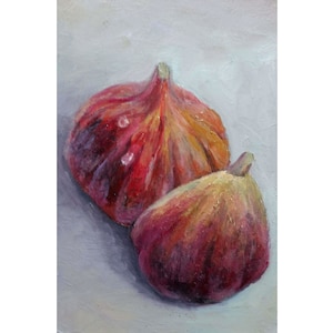 Fig Painting Fruit Original Art Small Oil Painting 6 x 4 Food Artwork French Country Art Still Life Painting