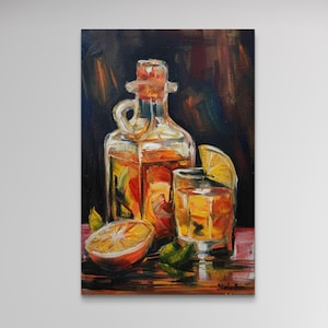 Kitchen Still Life Bar Drinks Original Oil Painting Alcoholic Drink Art Tequila Home Bar Cart Decor Mature Man Cave Gift Fathers Day