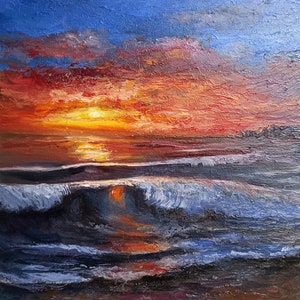 Oil Painting Original Art Sunset Painting Ocean Wall Art Summer Landscape Classic Oil Painting Modern Home Decor Housewarming Gift