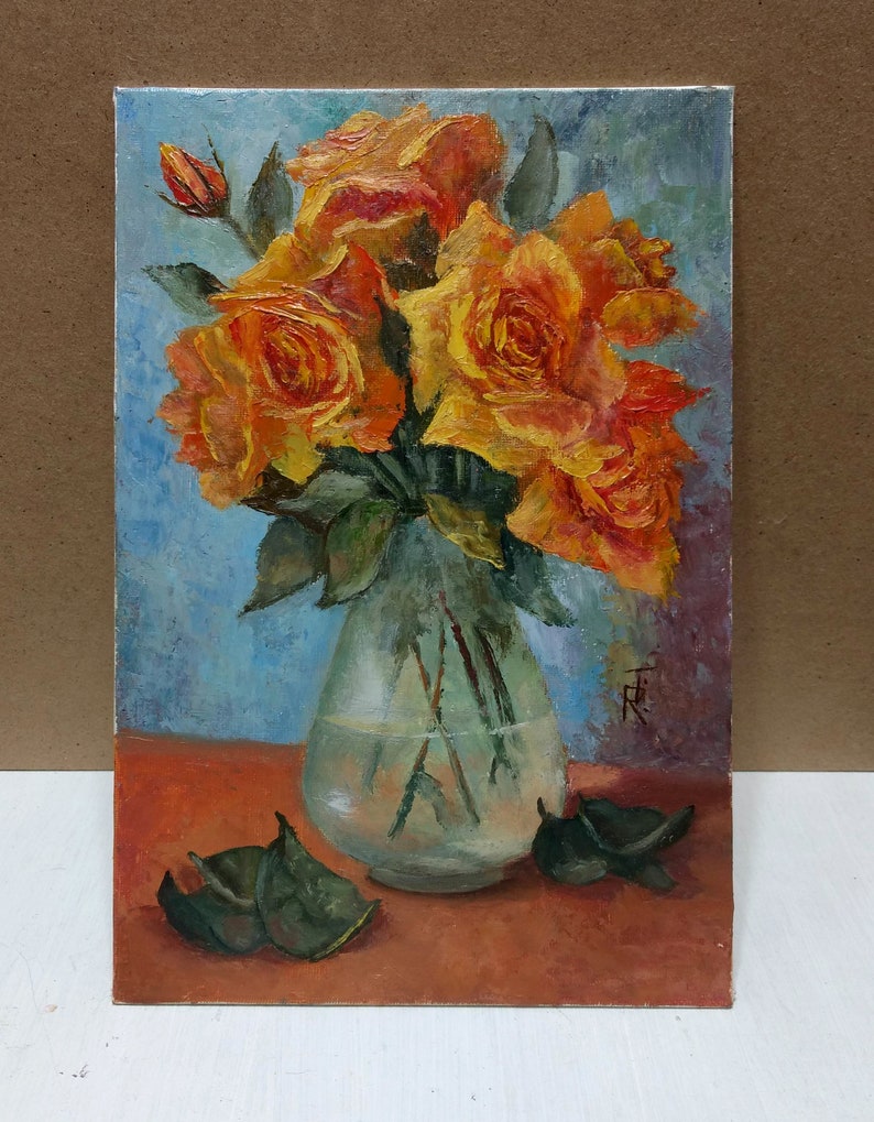 Rose Oil Painting Original Floral Still Life Painting 12 x 8 Bouquet Painting French Country Wall Art image 4