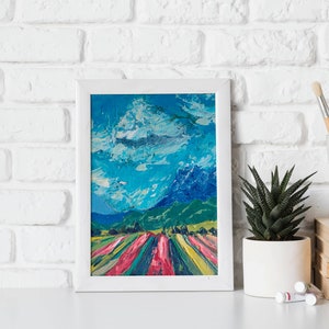Mountain Wall Art Landscape Original Painting Tulips Painting Miniature Painting 7 x 5 Patagonia Art Cloud Painting image 8
