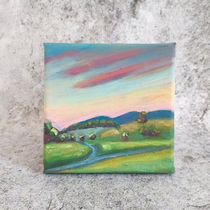 Landscape Painting North Carolina Small Original Oil Painting Canvas Art Natural Farmhouse Wall Art Green Forest Blue Ridge Mountains