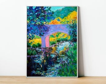 Impressionist Painting Original Art Framed River Landscape 16 x 12 Lavender Painting Forest Wall Art Modern Home Decor Housewarming Gift