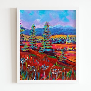 Colorado Mountain Painting Original Panoramic Landscape National Park Gift Forest Natural Home Decor Pine Tree Wall Art