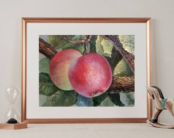 Still Life Painting Apple Oil Painting Original Art Miniature Halloween Wall Decor Housewarming Gift Modern Fall Decor Fruit Tree Painting