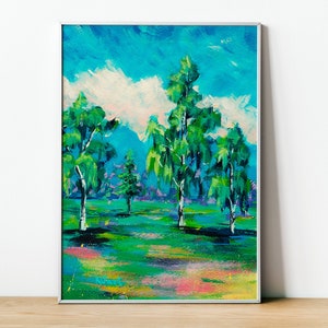 Birch Tree Wall Art Acrylic Painting Original 12 x 8 Impressionist Painting Forest Art Landscape Painting