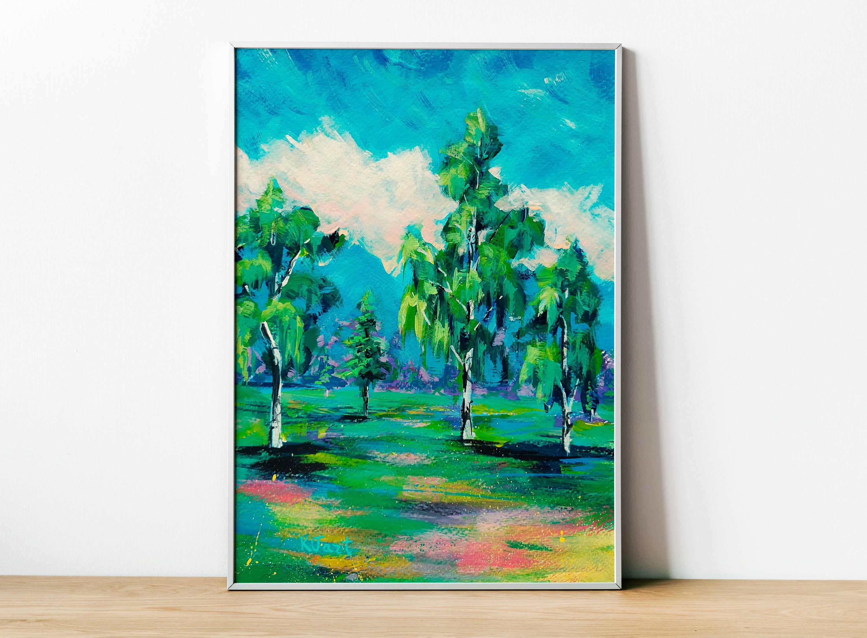 Birch Tree Wall Art Acrylic Painting Original 12 X 8 Etsy