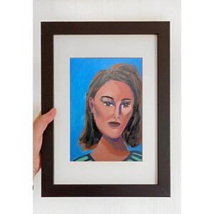Original Woman Portrait Painting: Framed Mid-Century Modern Art