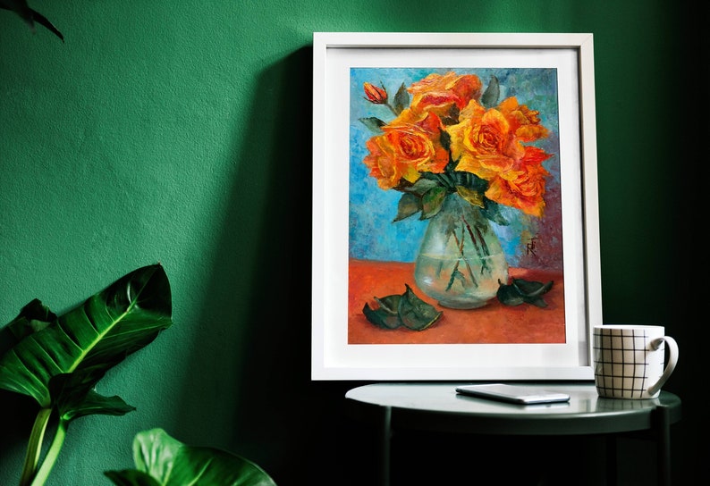Rose Oil Painting Original Floral Still Life Painting 12 x 8 Bouquet Painting French Country Wall Art image 1