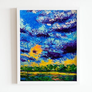 Original Cloud Painting Panoramic Landscape Painting Framed Wall Art Sky Painting Housewarming Gift Modern Home Decor Impressionist Art