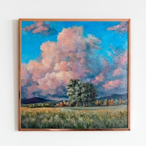 Montana Mountain Wall Art Landscape Oil Painting Original Cloud Painting Housewarming Gift 8 x 8 Tree Painting Country Home Decor Gift