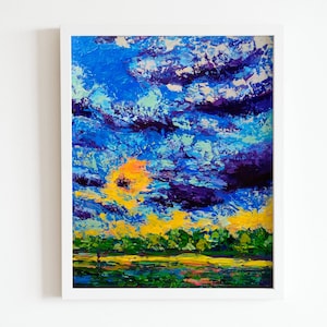Sky Drama Original Art Atmospheric Scene Thunderstorm Landscape Painting Abstract Clouds Arizona Sunset Frame Wall Art 12 x 16 Countryside