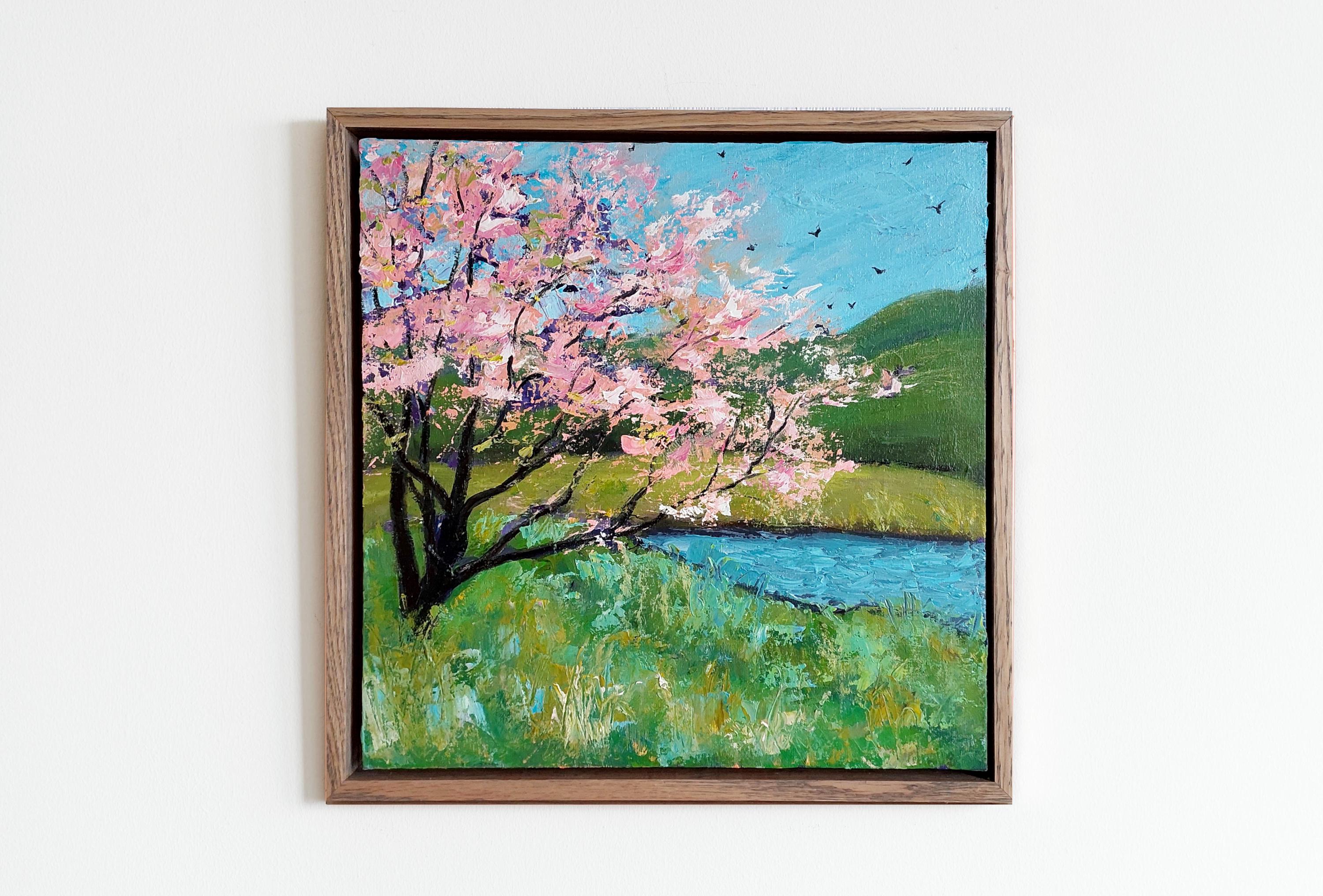 Cherry Blossom Oil Painting Original Art Framed Japanese