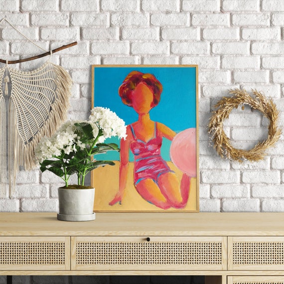 Swimsuit Art Faceless Portrait Original Painting Bathing Suit Etsy