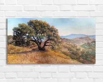 California Panoramic Landscape Mountain Oil Painting Original Art Oak Tree Painting Hiking Gift Horizontal Art Unique Home Decor Ideas