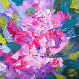 Abstract Flower Art Original Floral Still Life Painting Modern Wall Art Square Painting Abstract Painting Pink Blue Purple Plant Lover Gift image 7