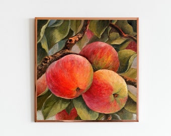 Apple Still life Painting Fruit Tree Oil Painting Original Art Miniature Painting 8 x 8 Red Apple Art Farmhouse Wall Decor