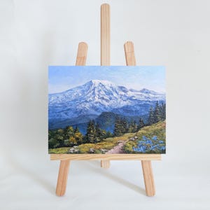 Mount Rainier Art Oil Painting Original Mountain Landscape Pacific Northwest Art National Park Gift Panoramic Wall Art Small Apartment Decor