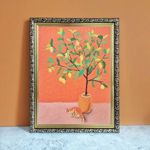 Moroccan Wall Decor Original Oil Painting Orange Fruit Tree Still Life Painting Framed Impressionist Art Marrakesh Landscape Morocco Art