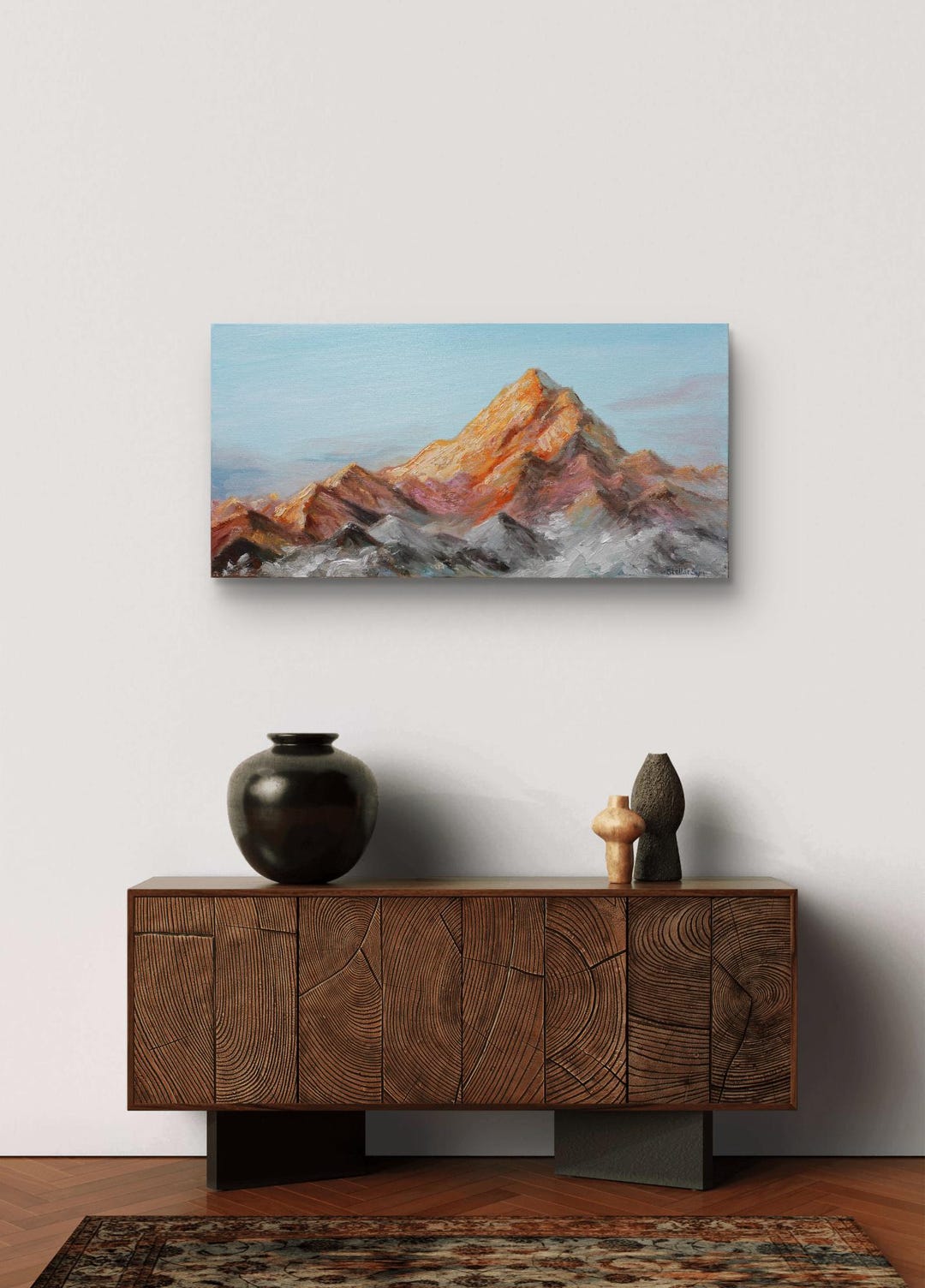 Original Mountain Landscape Oil Painting on Canvas: Minimalist Nature ...