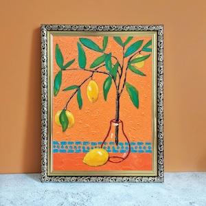 Oil Painting Original Lemon Wall Art Fruit Still Life Painting Framed Moroccan Wall Decor House Gift Impressionist Home Decor Morocco Art