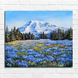 Mount Rainier Art Oil Painting on Canvas Original Mountain Landscape Pacific Northwest Art National Park Gifts Panoramic Art Dopamine Decor