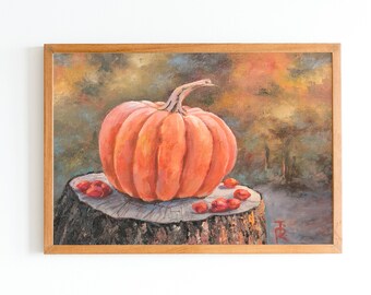 Oil Painting Still life for Pumpkin Original Art French Country Decor Kitchen Housewarming Gift Classic Oil Painting Organic Modern Art