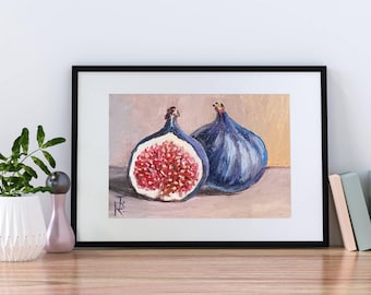 Fig Painting Fruit Still Life Oil Painting Original Art Garden Tree Kitchen Decor French Country Art Classic Realistic Painting Home Gift