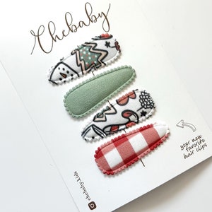 Christmas Fabric Snap Clips: Set of 4 No-Slip Hair Barrettes