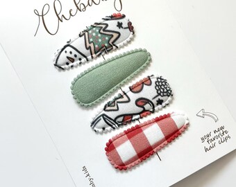 Christmas Fabric Snap Clips: Set of 4 No-Slip Hair Barrettes