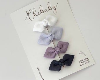 Bow Hair Clips | Set of 4 Snap Clips, Baby Bows, Toddler bows, Grosgrain ribbon clip, tiny bows, purple bows