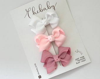 Medium Bow Hair Clip Set | Set of 3 Snap Clips, Baby Hair Clip, Toddler bow, Grosgrain ribbon clip, medium small bows