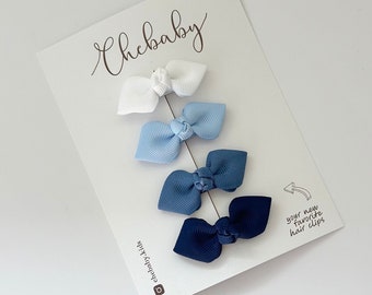 Bow Hair Clips | Set of 4 Snap Clips, Baby Bows, Toddler bows, Grosgrain ribbon clip, tiny bows, blue bows